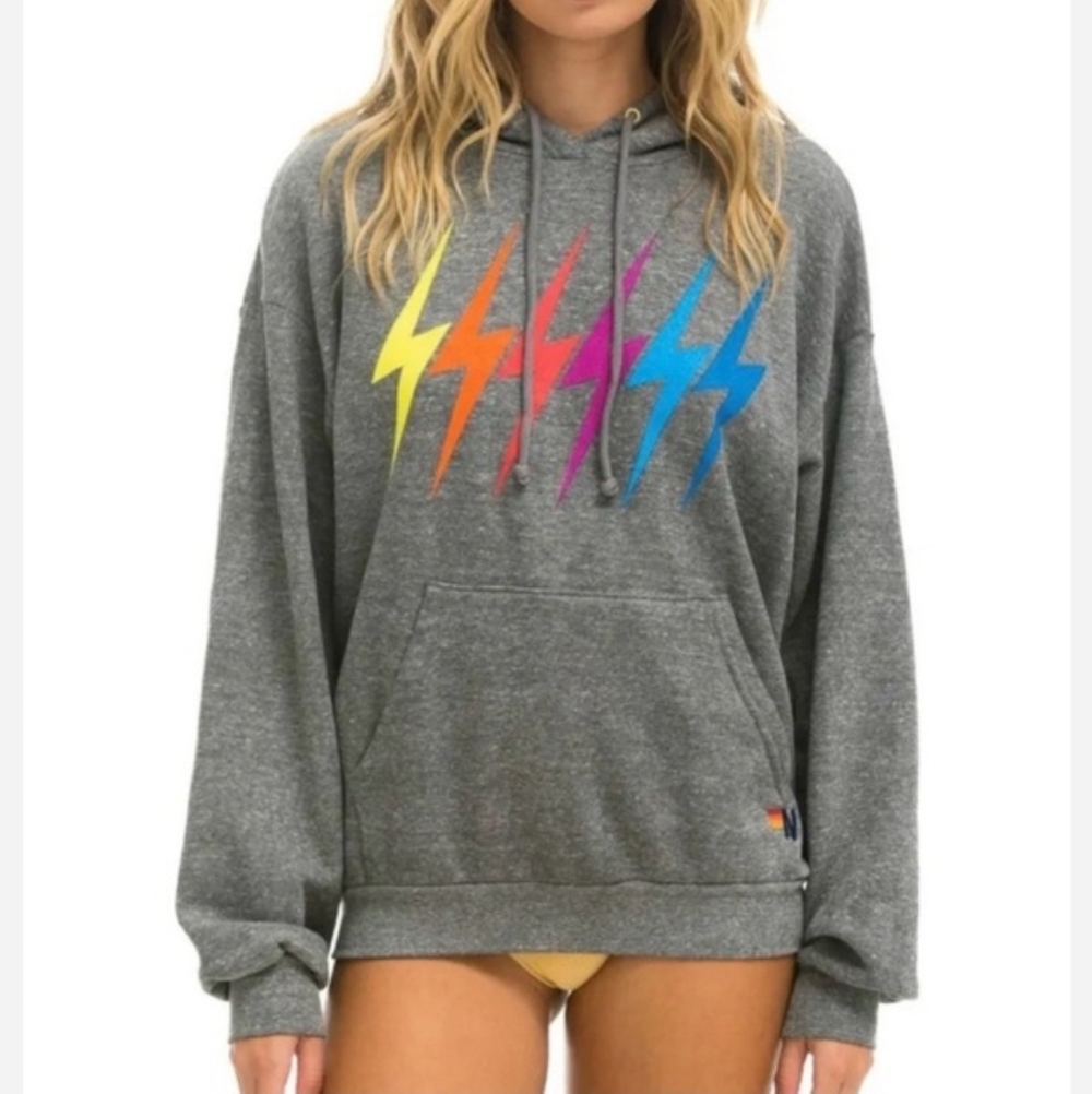 Aviater Nation RARE Gray Bolt Gradient Relaxed Hoodie Sweatshirt Medium